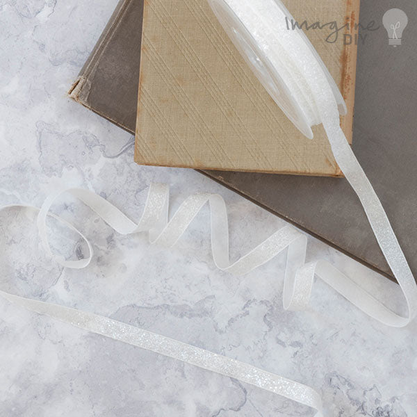 White Glitter Ribbon 9mm - 15 Metre Roll - Imagine DIY